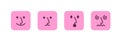Set of simple minimal square emoji with nose and lineal facial features.