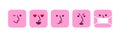Set of simple minimal square emoji with nose and lineal facial features.