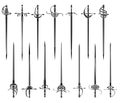 Set of simple monochrome images of epees and rapiers. Royalty Free Stock Photo