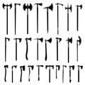 Set of simple monochrome images of medieval axes and hatchets.