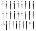 Set of simple monochrome images of medieval dagger and dirk.