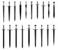 Set of simple monochrome images of medieval short swords. Royalty Free Stock Photo