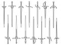 Set of simple monochrome images of rapiers and epees drawn by lines. Royalty Free Stock Photo