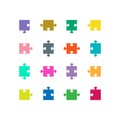 A set of simple multi-colored puzzle pieces on a white background.