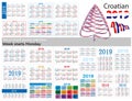 Set of simple pocket calendars for 2019 Two thousand nineteen. Week starts Monday. Translation from Croatian -