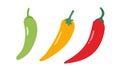 Set of simple red, green, yellow chili pepper clipart vector illustration. Chilli peppers cartoon style. Chilli sign icon Royalty Free Stock Photo