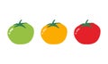 Set of simple red, green, yellow tomato clipart vector illustration. Fresh tomatoes cartoon style. Ripe tomato sign icon Royalty Free Stock Photo