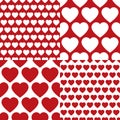 Set of seamless vector patterns with hearts of red and white colors Royalty Free Stock Photo