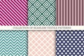 Set of simple seamless textile patterns - delicate colorful geometric design. Vector abstract repeatable backgrounds Royalty Free Stock Photo