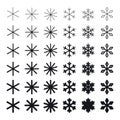 A set of simple snowflakes in different variations. Flat icons of snowflakes isolated on white background Royalty Free Stock Photo