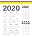 Set of Spanish 2020, 2021, 2022 year vector calendars