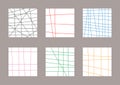 Set of simple square checkered templates drawn by hand. Sketch, doodle, scribble.