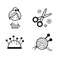 Set of simple stylish black line icons for needlework Royalty Free Stock Photo