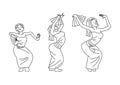 set of simple thin lines of woman Bali dancers