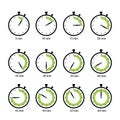 Set of simple timers. Set of clock count elements. Five minutes step Royalty Free Stock Photo