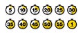 Set of simple timers. Countdown Timer vector icons set. Stopwatch icons set in flat style, digital timer