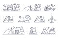 Set of simple travel icons. Vacation hiking in the mountains and resort in nature icon collection. Vector line Royalty Free Stock Photo