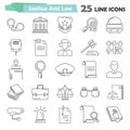 Set of simple universal line justice and law flat icons for web and mobile design