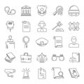 Set of simple universal line justice and law flat icons for web and mobile design