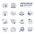 Set of simple universal line justice and law flat icons for web and mobile design