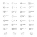 Set of simple vector icons as design elements - metal door handles and door locks. Doorknob and handles of the door different for