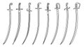 Set of simple images of cavalry swords drawn in art line style.