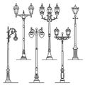 Set of simple vector images of lamppost in art line style