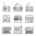 Set of simple vector images of transistor radio drawn in art line style.