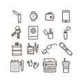 Set of simple vector line art icons for everyday care things to use Royalty Free Stock Photo