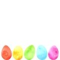 Set of simple watercolor eggs. Bright, light Easter backgrounds and textures. Christ is risen. Uneven edge