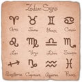 Set of simple zodiac signs with scuffed