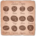 Set of simple zodiac signs with scuffed