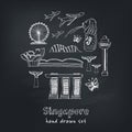 Set of Singapore hand drawn icons Vector illustration