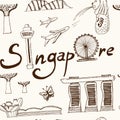 Set of Singapore hand drawn icons Vector seamless pattern