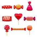 Set single cartoon candies, lollipop, candy. Illustration, isolated on white. Cartoon style Royalty Free Stock Photo