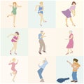 Set of single dancing women and men.