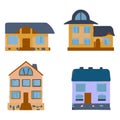 Set Of Single Family Houses Colorful Vector Icons