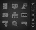 Set Site map, Web and graphic design, UI or UX, Keyboard, development, Front end and Sketchbook album icon. Vector Royalty Free Stock Photo