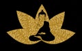 Set of Sitting Buddha silhouette over golden lotus flower