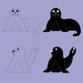 Set of sitting seal pups in different poses. Outline and simple style vector illustration. Isolated design element on neutral Royalty Free Stock Photo