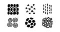 Set of six abstract black shapes vector illustration with different textures patterns Royalty Free Stock Photo