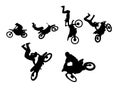 Dirt bike stuntman acrobatics silhouette set