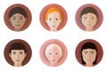 Set of six avatars of teenage boys of different races and nationalities