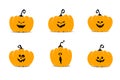 Set of six beautiful orange pumpkins with different Halloween emotions on a white background. Halloween pumpkins Royalty Free Stock Photo