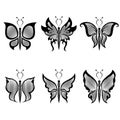 Set of six black butterflies Royalty Free Stock Photo