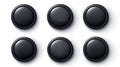 A set of six black circular objects with a stitched border arranged on a white surface in a pattern Royalty Free Stock Photo