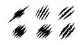 Set of six black claw scratch marks vector illustration with sharp edges Royalty Free Stock Photo