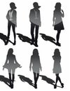 Set of six black silhouettes -gril, woman. The power of women. Posing lady Generative by Ai Royalty Free Stock Photo