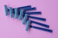 a set of six blue plastic razors Royalty Free Stock Photo