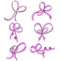 A set of six bows. Pink. on white background.